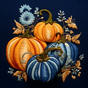 citrouilles brodées en tons bleus 4