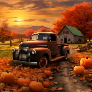 un camion pickup vintage par un soir de coucher de soleil d