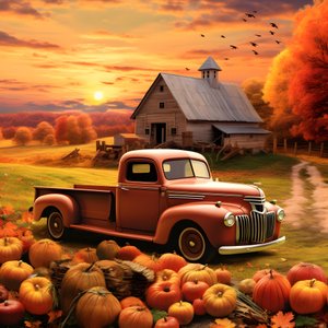 un camion pickup vintage par un soir de coucher de soleil d