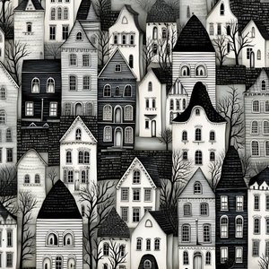 une image en noir et blanc des maisons 4
