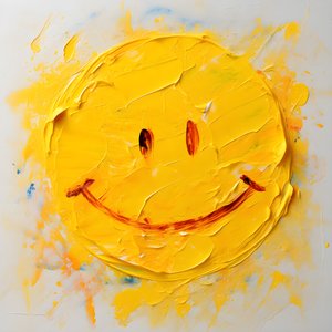 visage souriant jaune peint en impasto 1