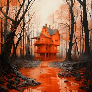 grande maison rouge sur fond bleu 1
