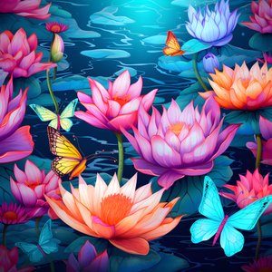 Motif sans couture de fleurs de lotus et de papillons 1