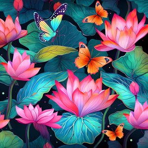 Motif sans couture de fleurs de lotus et de papillons 2