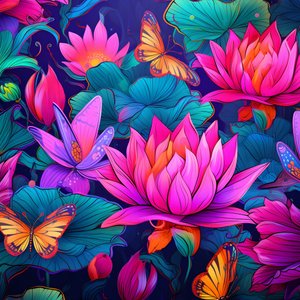 Motif sans couture de fleurs de lotus et de papillons 4