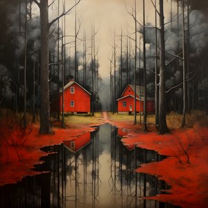 deux maisons rouges dans la forêt 2