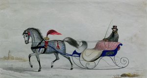 Traîneau tiré par des chevaux (détail numérique)