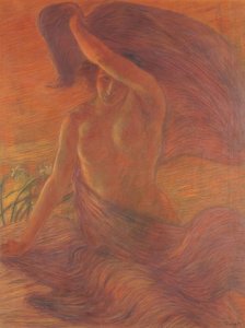 Femme seins nus portant un voile comme robe