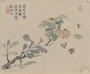 Branche fleurie avec des abeilles