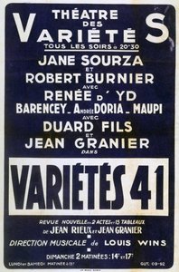 Affiche publicitaire Variétés 41, France, 1941