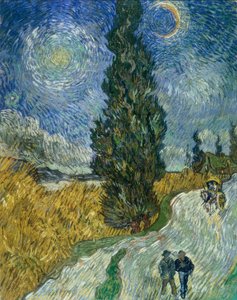 Chemin de cyprès sous le ciel étoilé