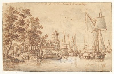 Paysage rhénan avec château et navires - Abraham Storck