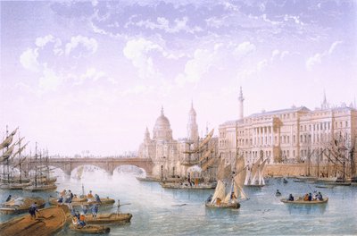 Custom House et London Bridge - Achille Louis Martinet