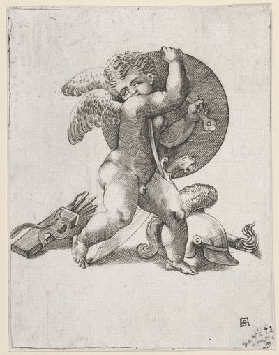 Cupidon avec les armes de Mars, vers 1547-62 - Adamo Scultori