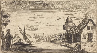 Paysage avec figure et bateau - After Jacques Callot