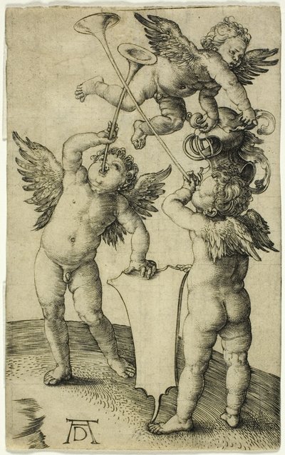 Trois putti avec bouclier et casque - Albrecht Dürer