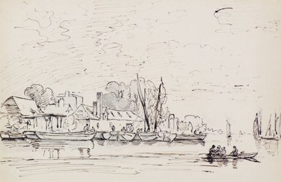 Scène de rivière avec barges - Amelia Long