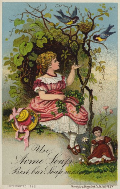 Fille nourrissant des oiseaux - American School