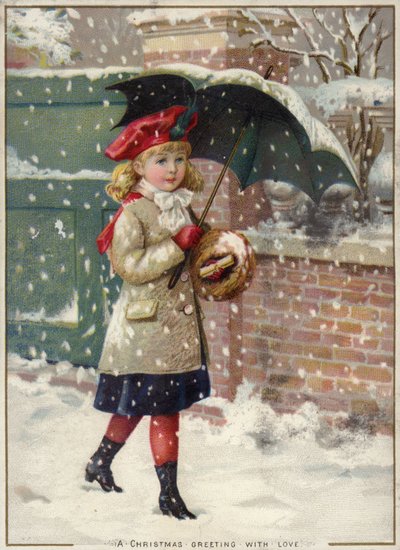 Fille avec parapluie sous une averse de neige - American School