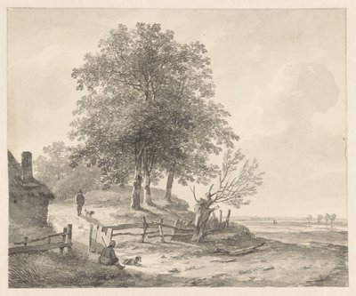 Paysage avec une maison sur une colline - Andreas Schelfhout