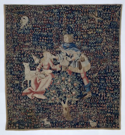 Millefleurs avec berger et bergère (fragment) - Anonymous