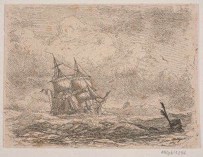 Une brigantine en mer agitée - Anton Melbye