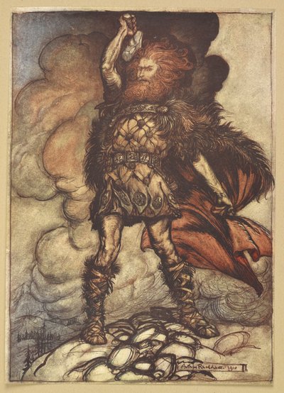 Thor lève son marteau. - Arthur Rackham