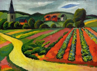 Paysage avec église et chemin - August Macke