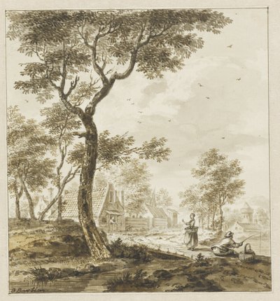 Paysage avec figures et pêcheur à droite - Bartholomeus Barbiers