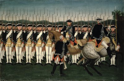 Friedrich II (1712-86) avec le régiment de garde de Hesse - Brock