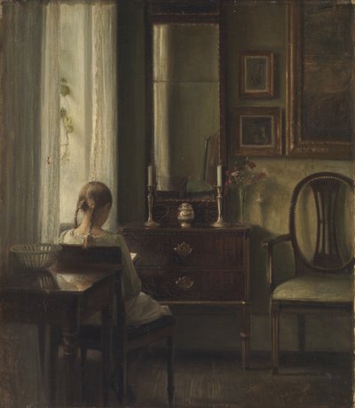 Intérieur avec une fille lisant - Carl Holsoe