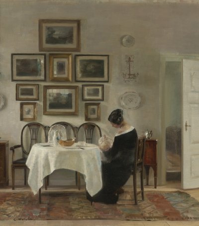 Mère et enfant à la table - Carl Holsoe