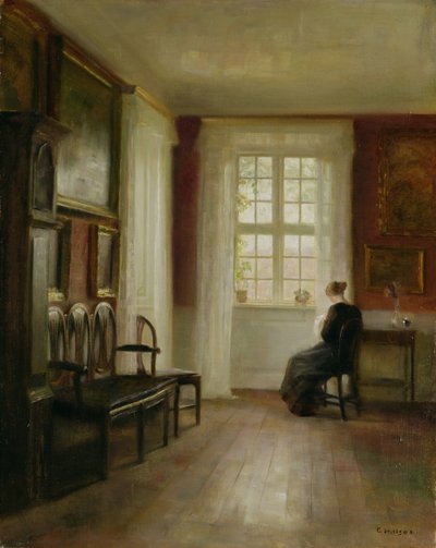 Intérieur avec femme cousant - Carl Holsoe