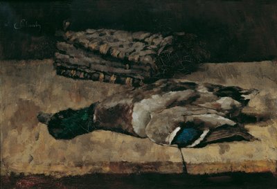 Nature morte avec canard sauvage et sac de chasse I - Carl Schuch