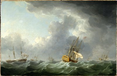 Navires anglais fuyant devant une tempête - Charles Brooking