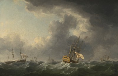 Navires anglais fuyant devant une tempête - Charles Brooking