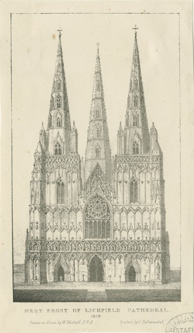 Cathédrale de Lichfield - Façade ouest : gravure - Charles Joseph Hullmandel