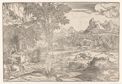 Paysage avec Jérôme et deux lions - Domenico Campagnola