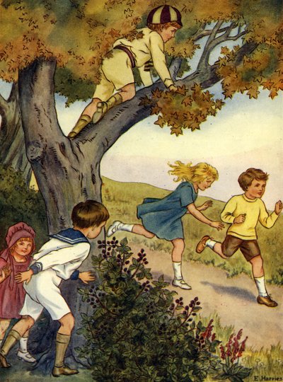 Enfants se cachant dans et derrière un arbre - Edwin Harris