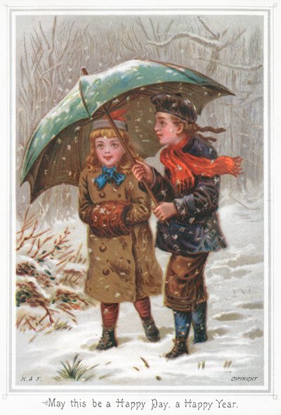 Couple se promenant dans la neige, Carte de Noël - English School