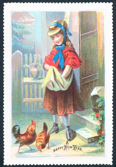 Fille nourrissant des poules - English School