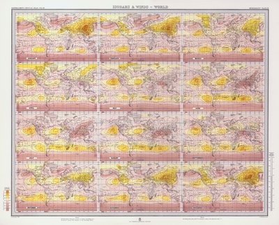 Isobares et vents, Monde (lithographie en couleur) - English School