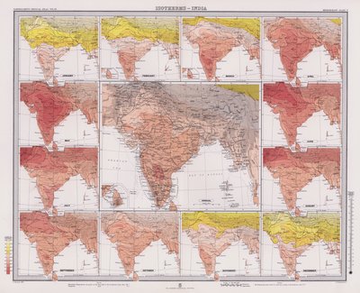 Isothermes, Inde (lithographie en couleur) - English School