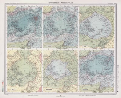 Isothermes, Pôle Nord (lithographie en couleur) - English School