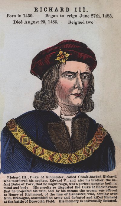 Roi Richard III (gravure en couleur) - English School