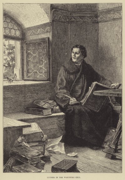 Luther dans la cellule de Wartburg (gravure) - English School