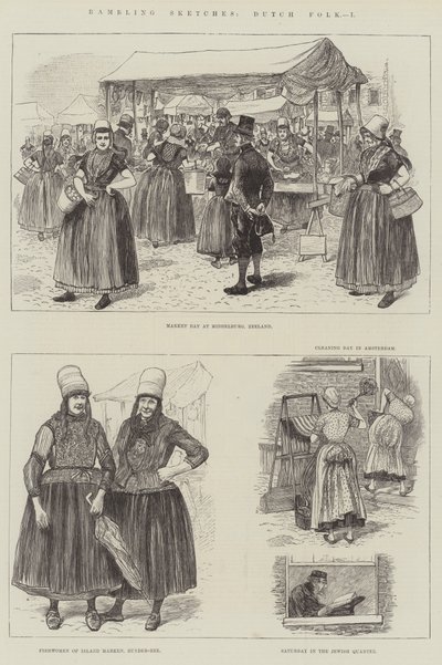 Croquis vagabonds, peuple néerlandais (gravure) - English School