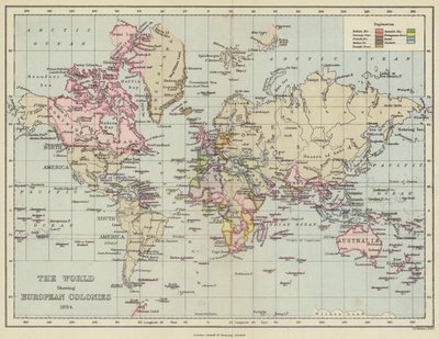 Le monde montrant les colonies européennes - English School