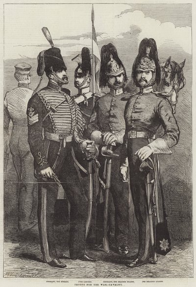 Troupes pour la guerre, cavalerie (gravure) - English School