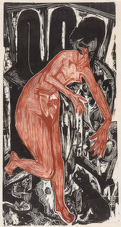 Femme se baignant près du poêle. 1919 - Ernst Ludwig Kirchner